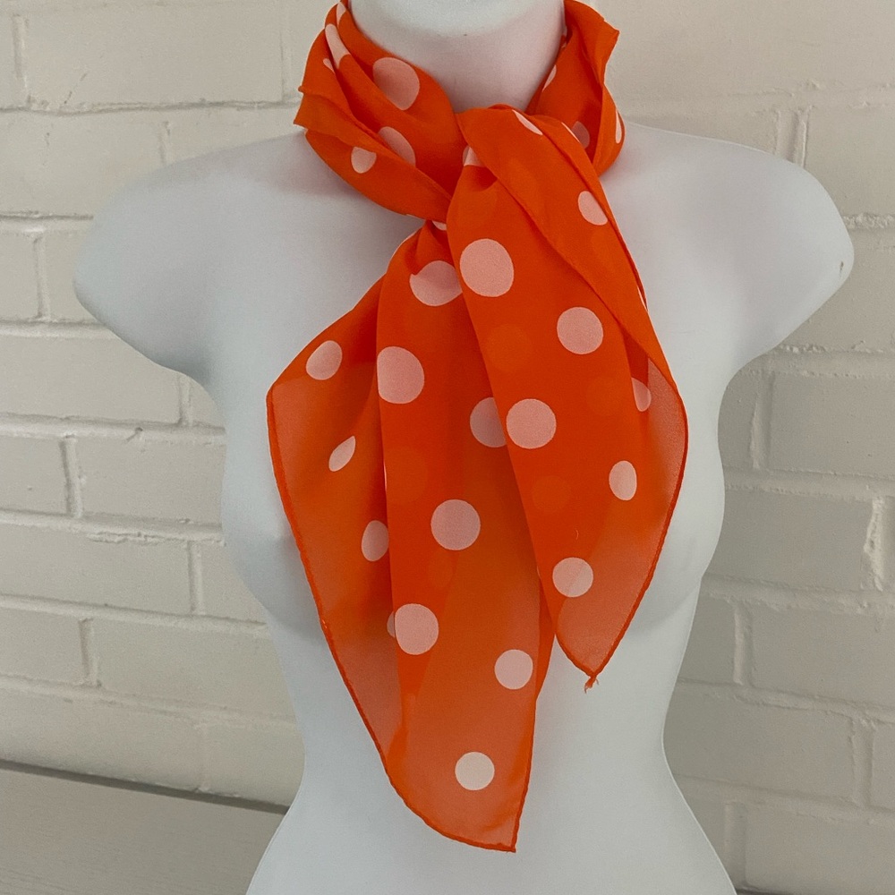 Womens Classic Orange Scarf Scarve With Polka Dots